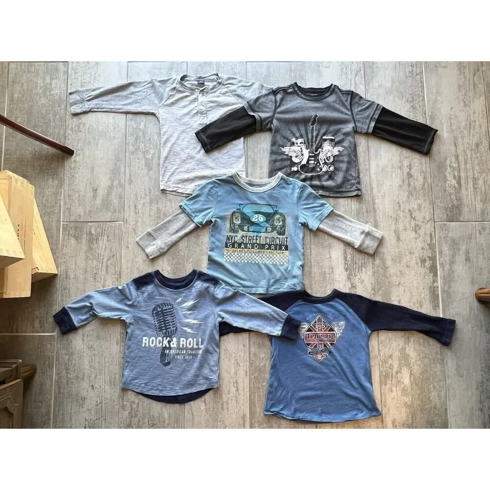 Baby Gap Set Lot of 5 Toddler Boys Long Sleeve Casual Everyday Shirts Tops 3T